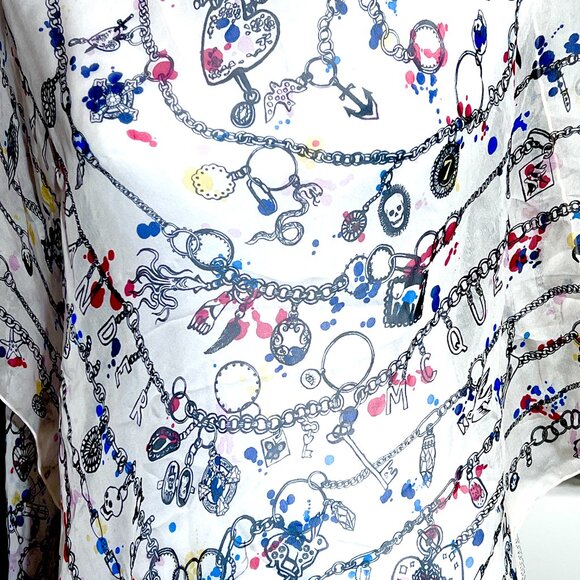 Alexander McQueen Lg Square Silk Charm Bracelet Shawl/Scarf Cream/Blk./Red/Blue - Picture 9 of 13